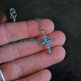 Vintage Sterling Small Turquoise Cross Necklace