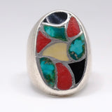 Vintage Sterling Multistone Inlay Fish Scale Ring 9.5