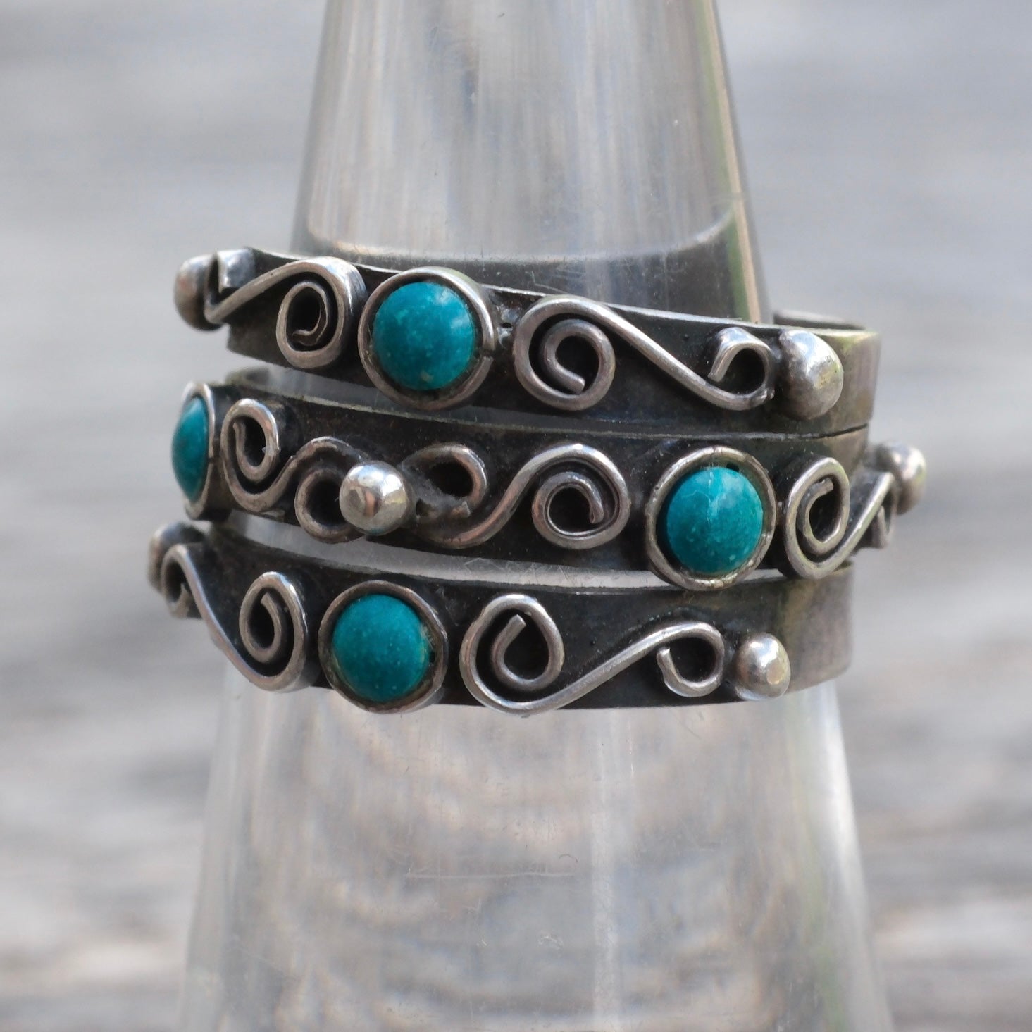 Vintage Sterling Turquoise Inlay Ring 7