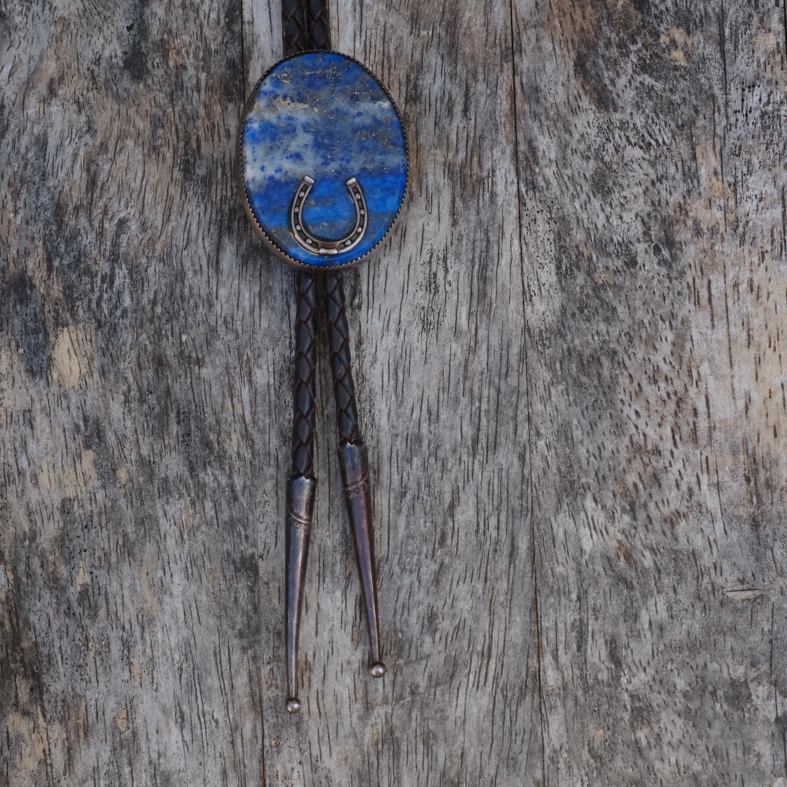 Vintage Sterling Lapis Lucky Horseshoe Bolo Tie