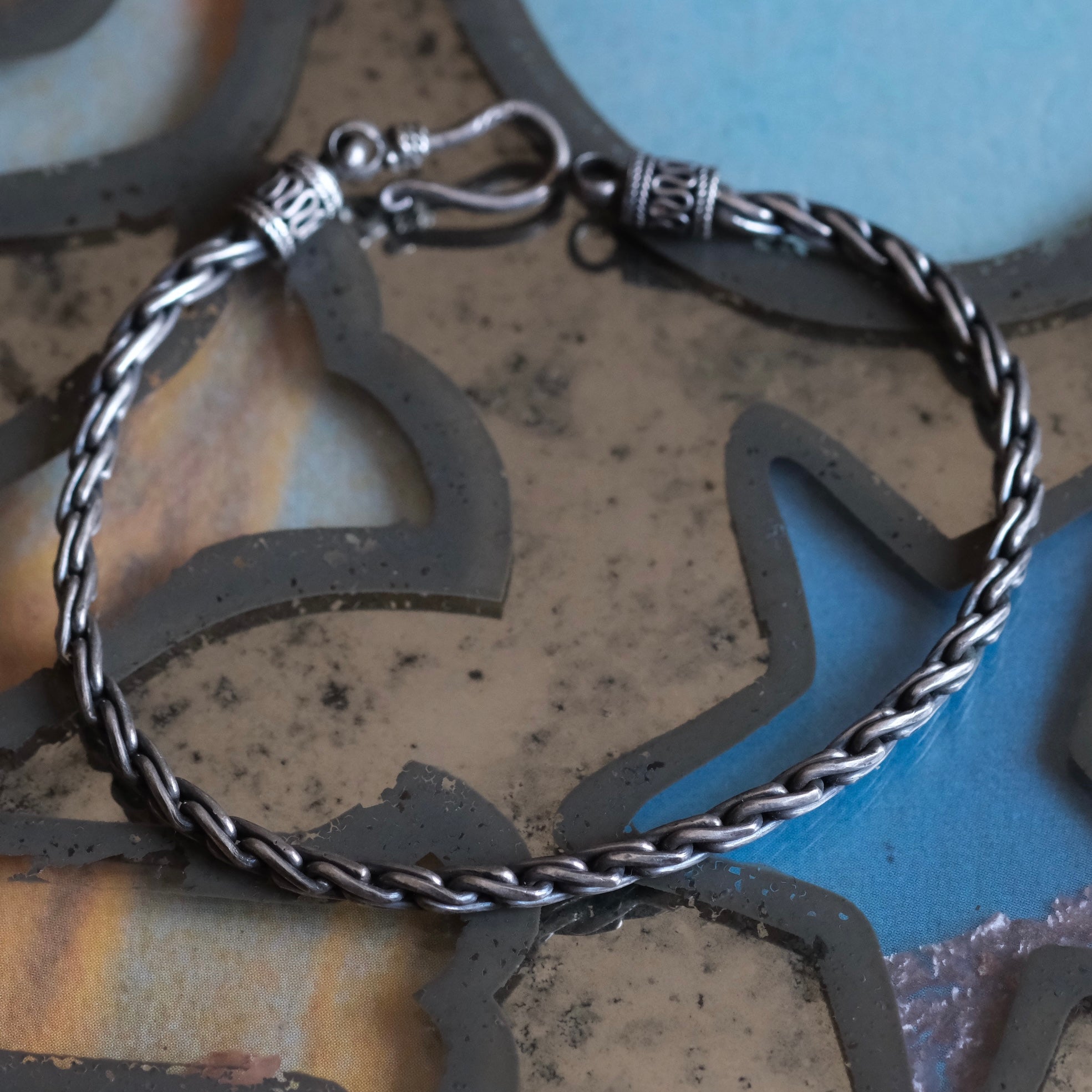 Vintage Sterling Twisted Chain Bracelet 8"