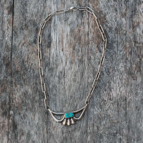 Vintage Sterling Sandcast Turquoise Necklace 14.5"