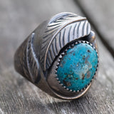 Vintage Sterling Turquoise Feather Ring 10.5