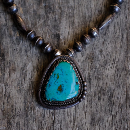 Vintage Sterling Silver Turquoise Necklace 24"