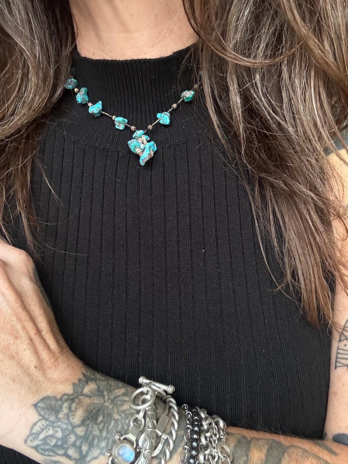 Vintage Sterling Silver Chunky Raw Turquoise Necklace
