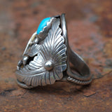 Vintage Sterling Turquoise Eagle Ring 10.75