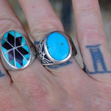 Vintage Sterling Turquoise Thunderbird Ring 9.75