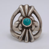 Vintage Sterling Silver Sandcast Turquoise Ring 7.5