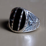 Vintage Sterling Onyx Thunderbird Ring 11.75