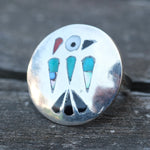 Vintage Sterling Thunderbird Inlay Ring 5.5
