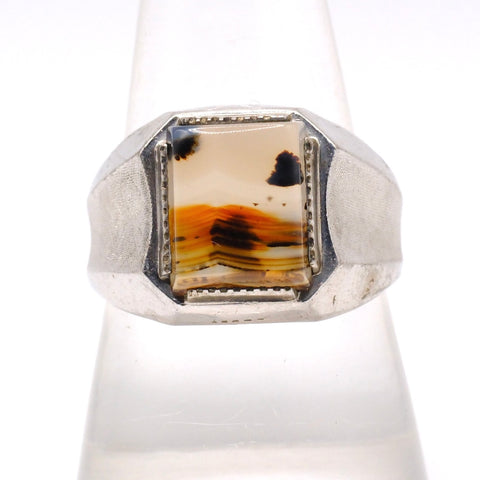 Vintage Sterling Agate Signet Ring 9.75