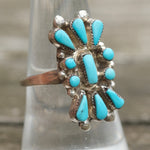 Vintage Sterling Turquoise Cluster Ring 8.5