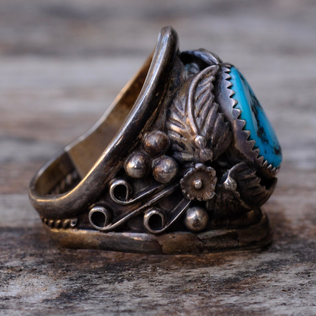 Vintage Sterling Turquoise Feather Ring 10
