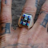 Vintage Sterling Multistone Inlay Panel Ring 10.75