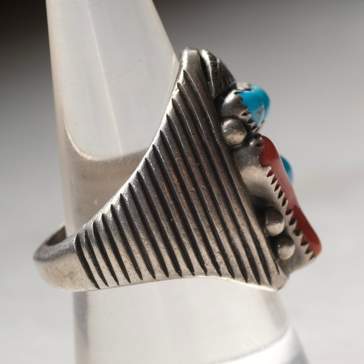 Vintage Sterling Turquoise and Coral Ring 9.5