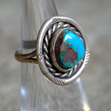 Vintage Sterling Turquoise Roper Ring 4.25