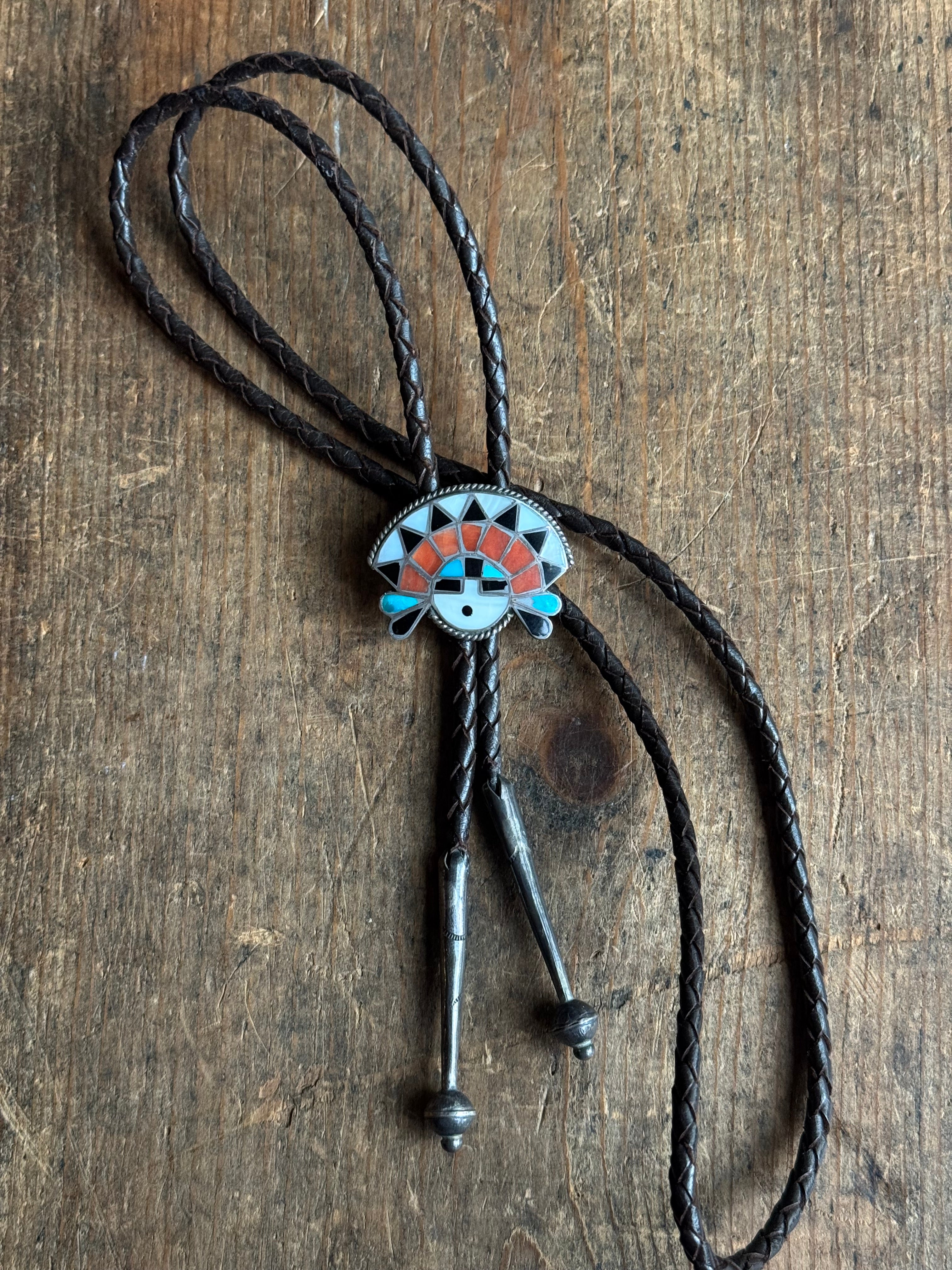 Vintage Sterling Silver Multistone Inlay Warrior Bolo
