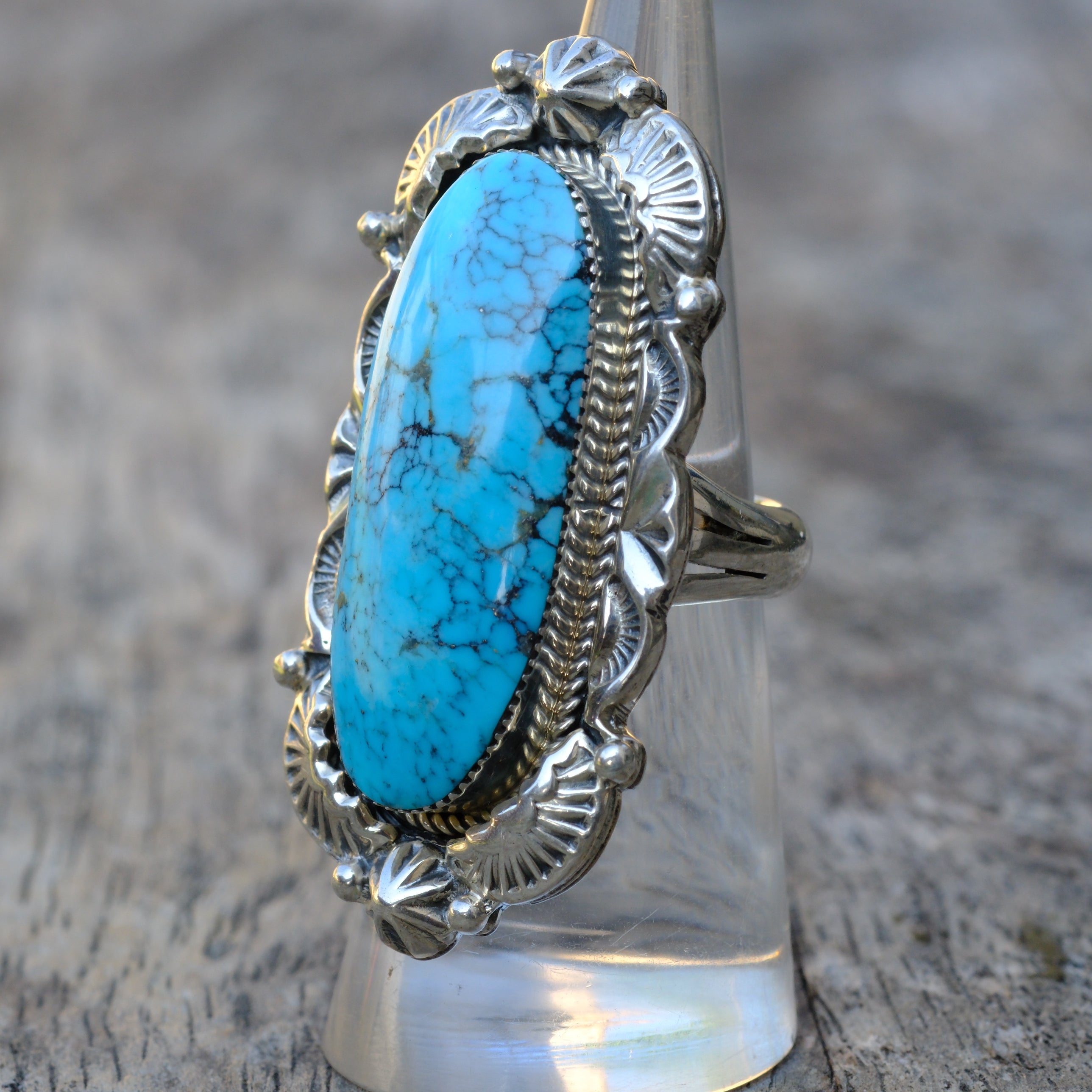Huge Sterling Silver Turquoise Running Bear Ring 6