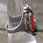 Vintage Sterling Turquoise and Coral Ring 8.75