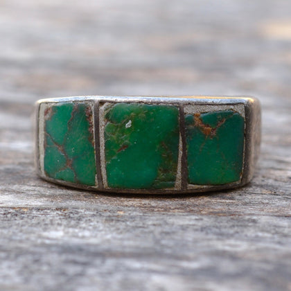 Vintage Sterling Turquoise Inlay Band Ring 12