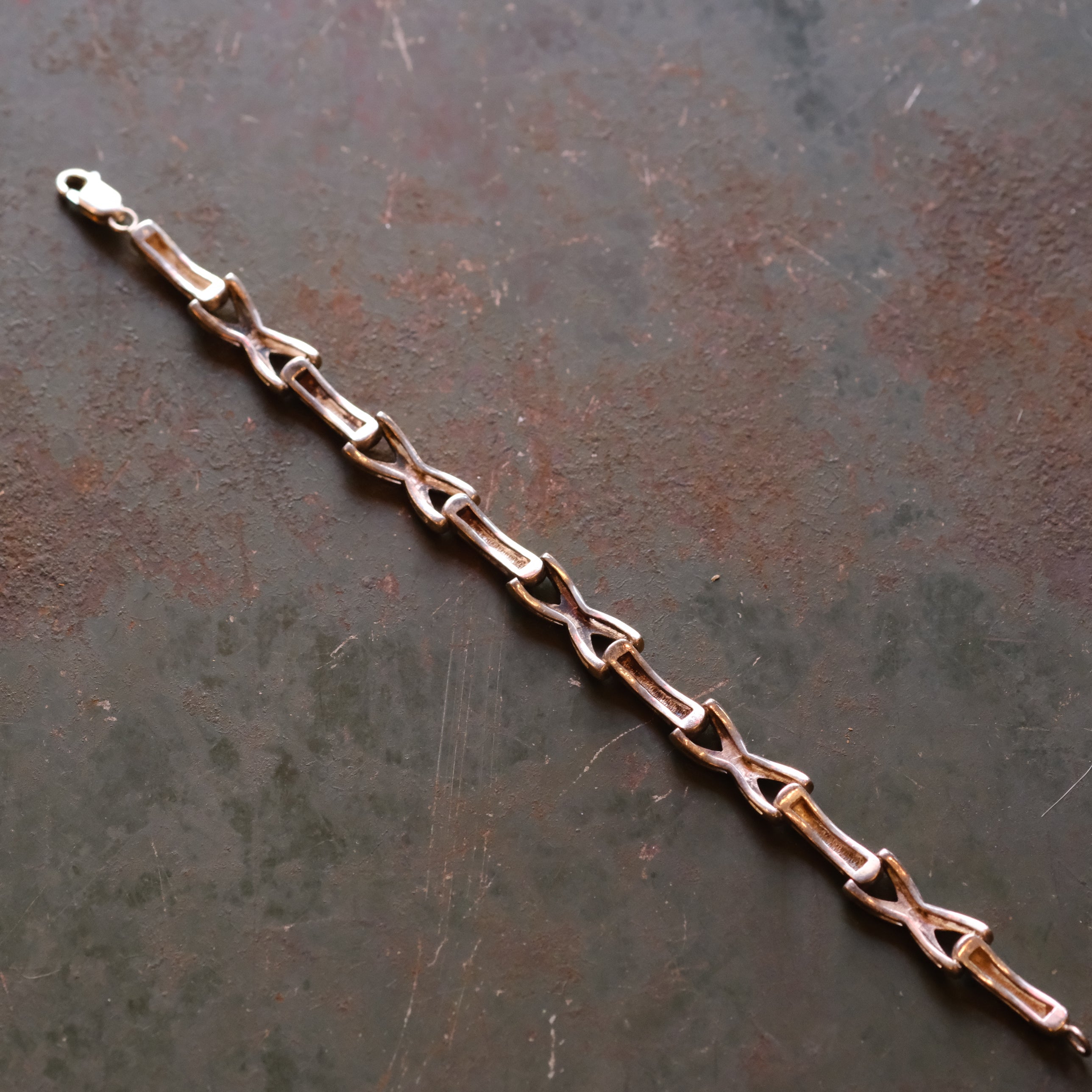 Bracelet Vintage Sterling Heavy X Chain Bracelet