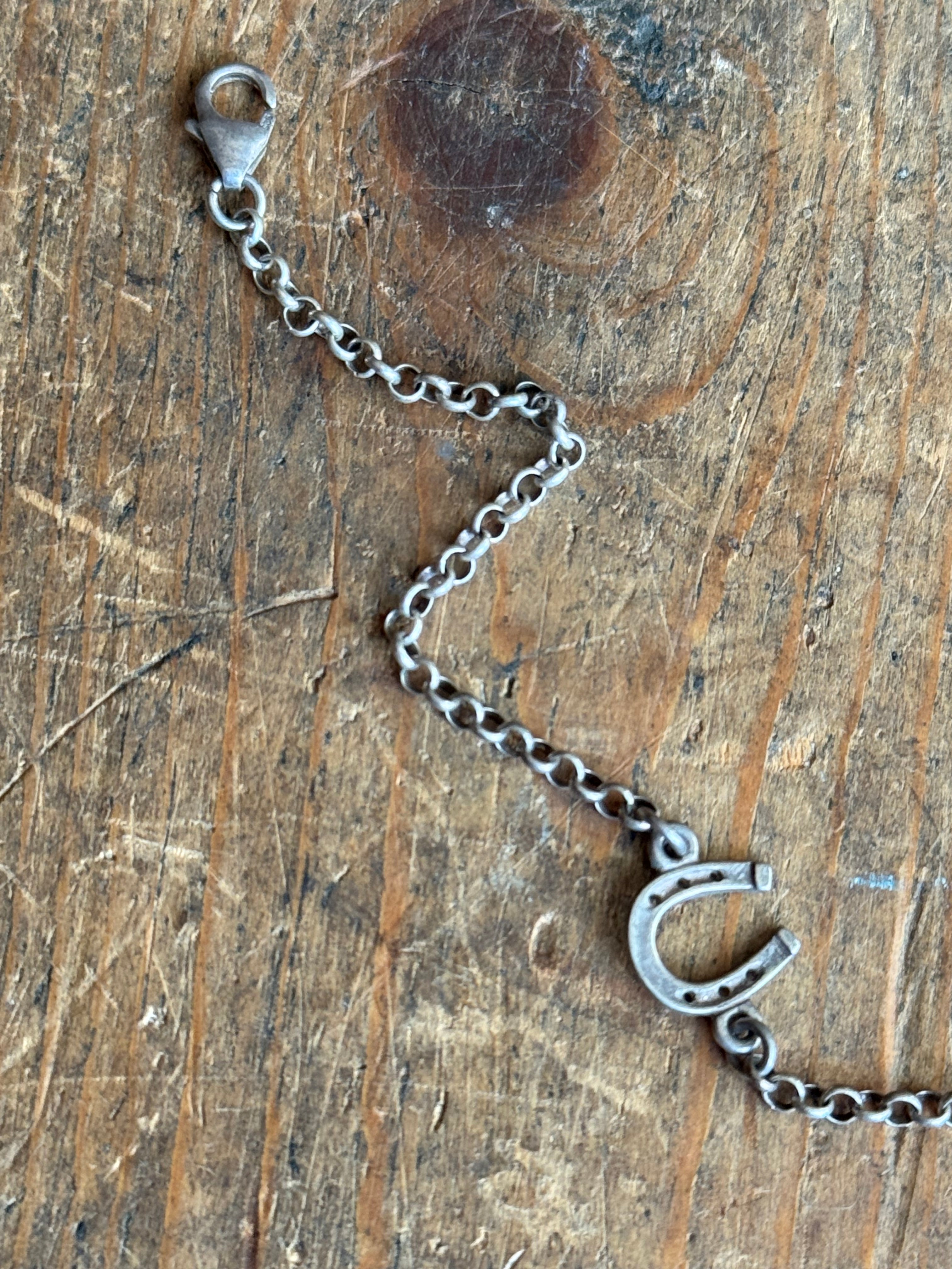 Vintage Sterling Silver 7.25” Horseshoe Rolo Chain Bracelet