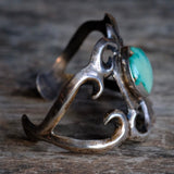 HEAVY Vintage Sterling Cerrillos Turquoise Sandcast Cuff