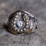 Vintage Sterling Silver Lucky Horseshoe CZ Ring 9.25
