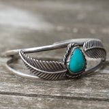 Vintage Sterling Turquoise Feather Cuff