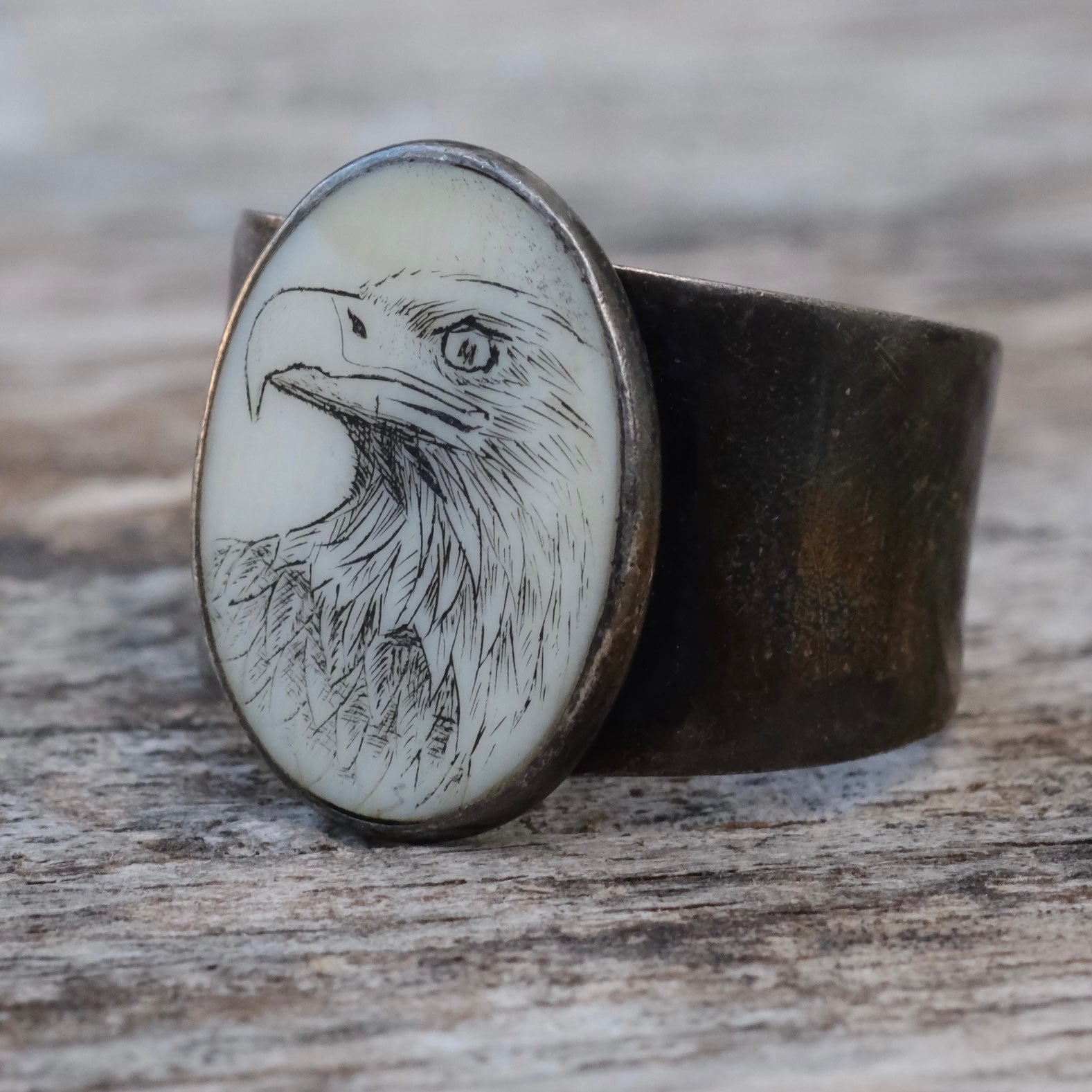 Vintage Sterling Scrimshaw Eagle Ring 6
