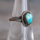 Vintage Sterling Turquoise Roper Ring 5.25