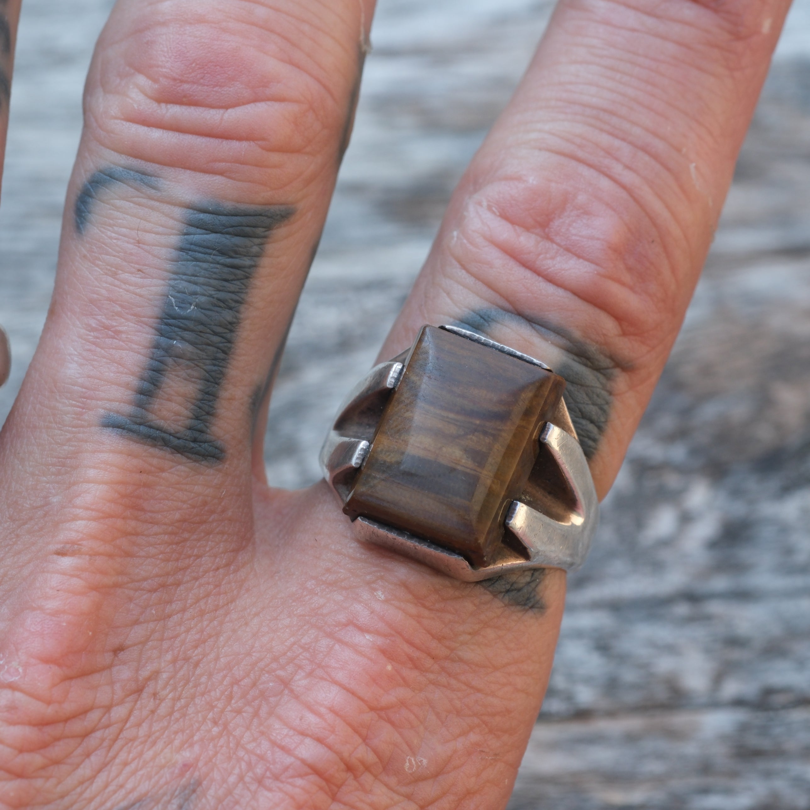 Vintage Sterling Tigers Eye Signet Ring 10.75