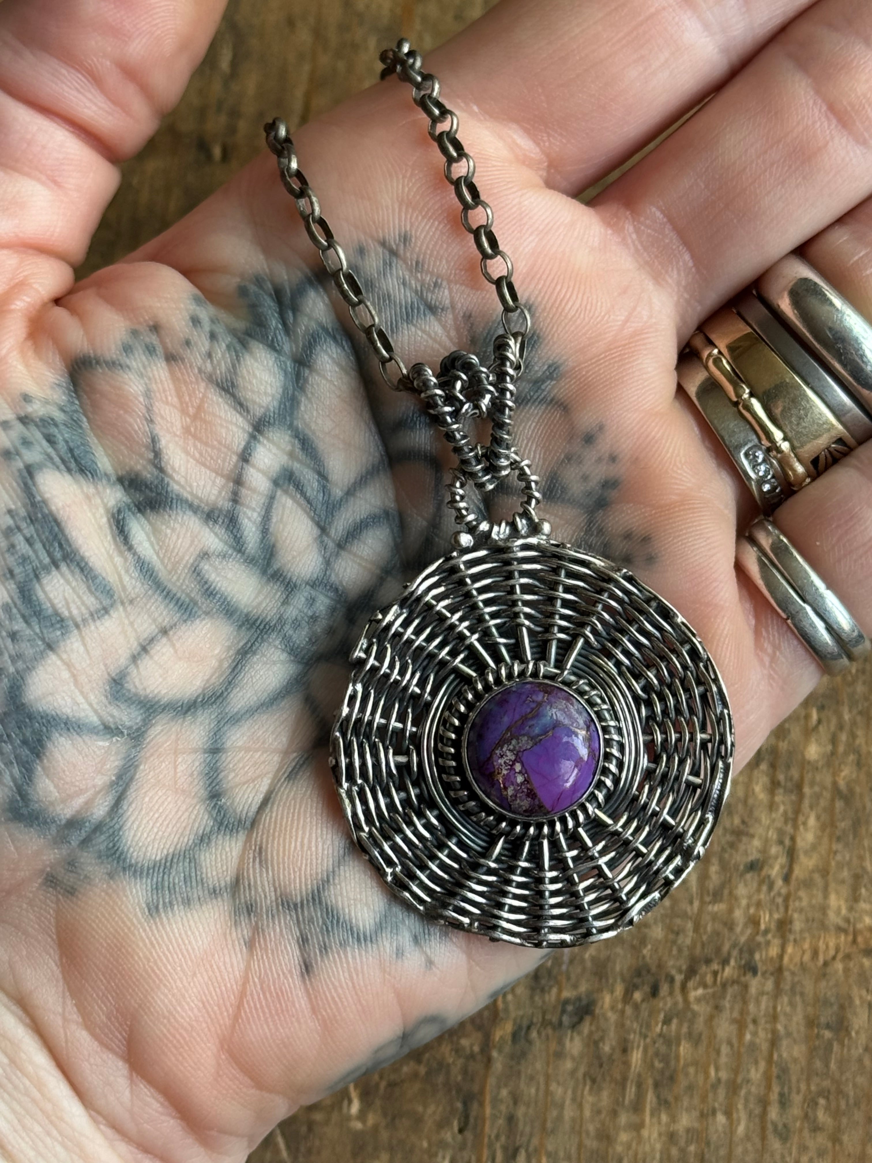 Vintage Sterling Silver Wire Formed Purple Jasper Necklace