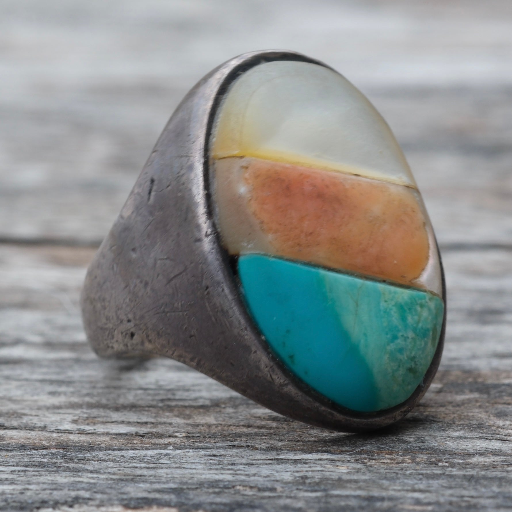 Vintage Sterling Multistone Inlay Ring 8
