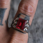 Vintage Sterling Red Glass Signet Ring 9.75