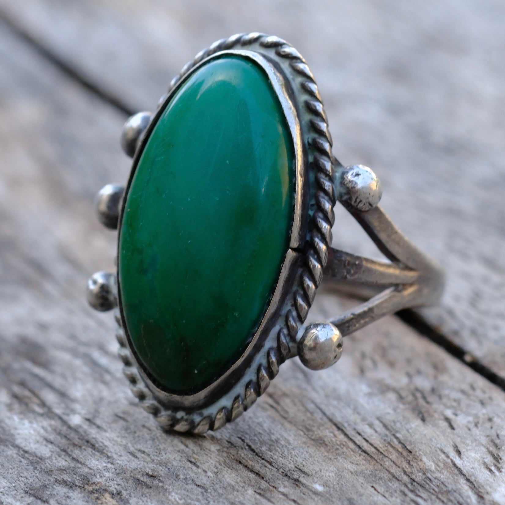 Vintage Sterling Turquoise Roper Ring 7.5