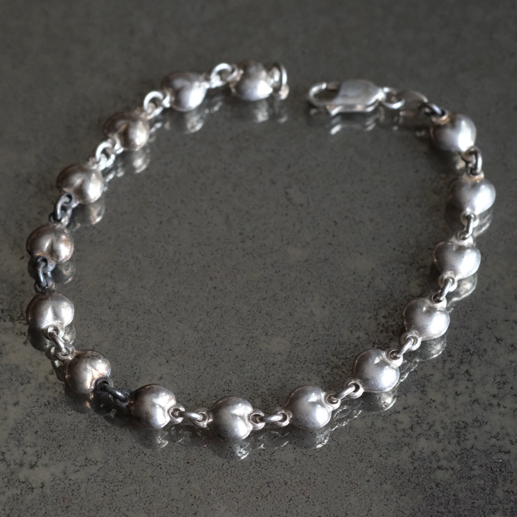 Vintage Sterling Silver Heart Link Bracelet 7.5"