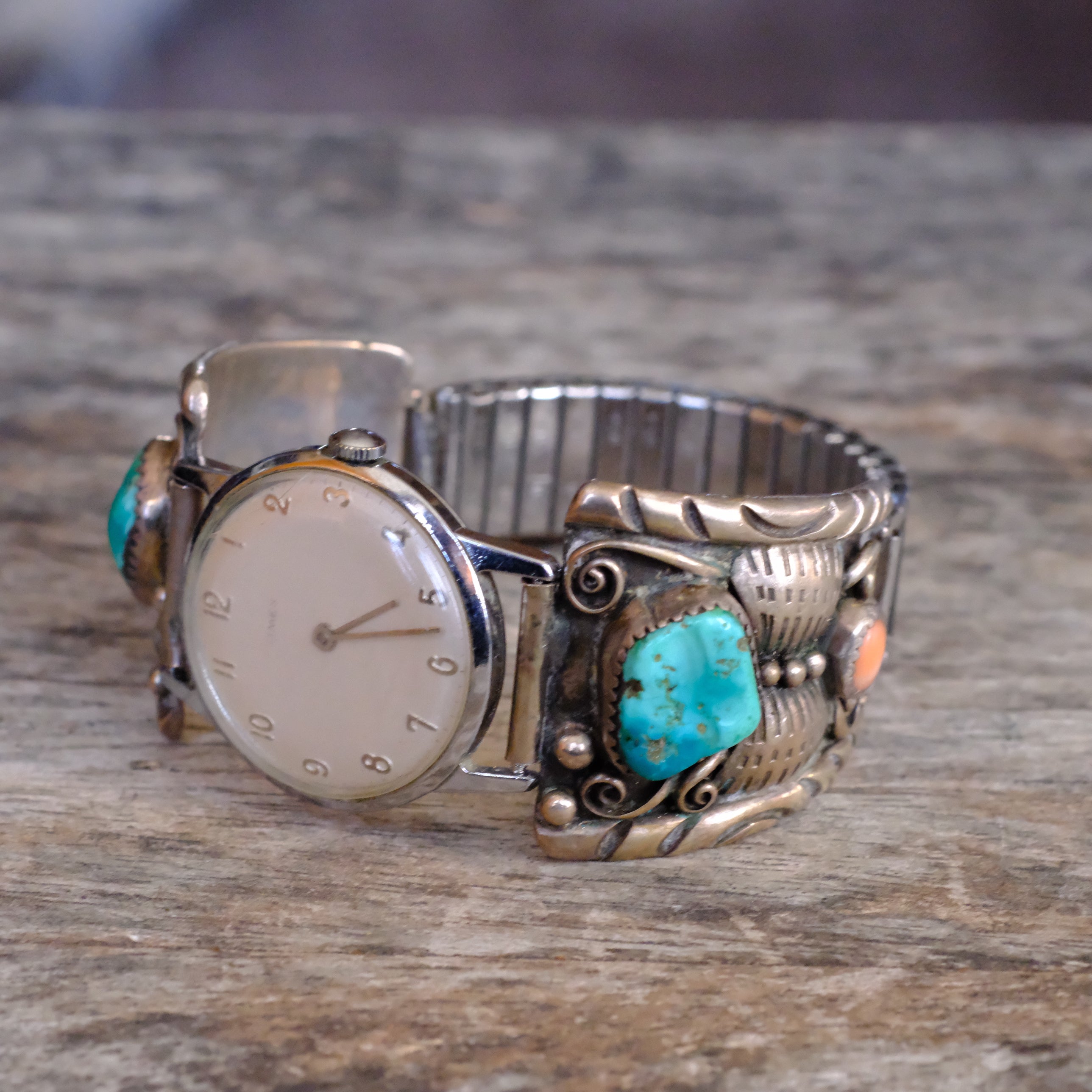 Vintage Sterling Turquoise and Coral Watch