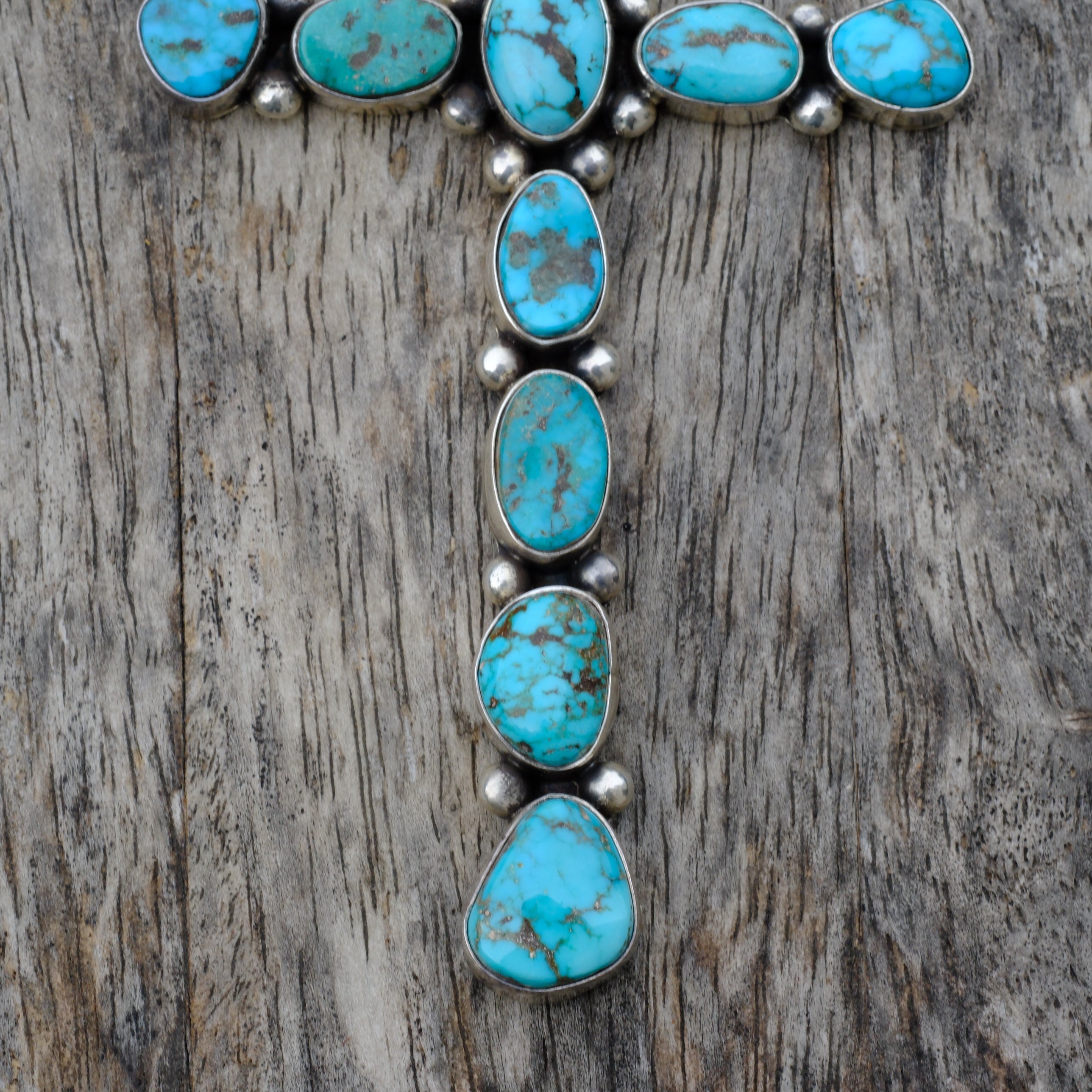 HUGE Vintage Sterling Turquoise Cluster Cross Pendant