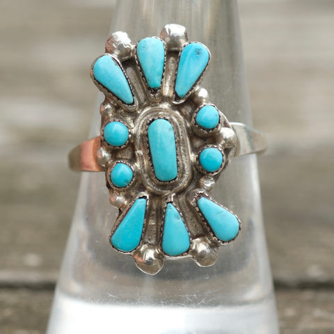 Vintage Sterling Turquoise Cluster Ring 8.75