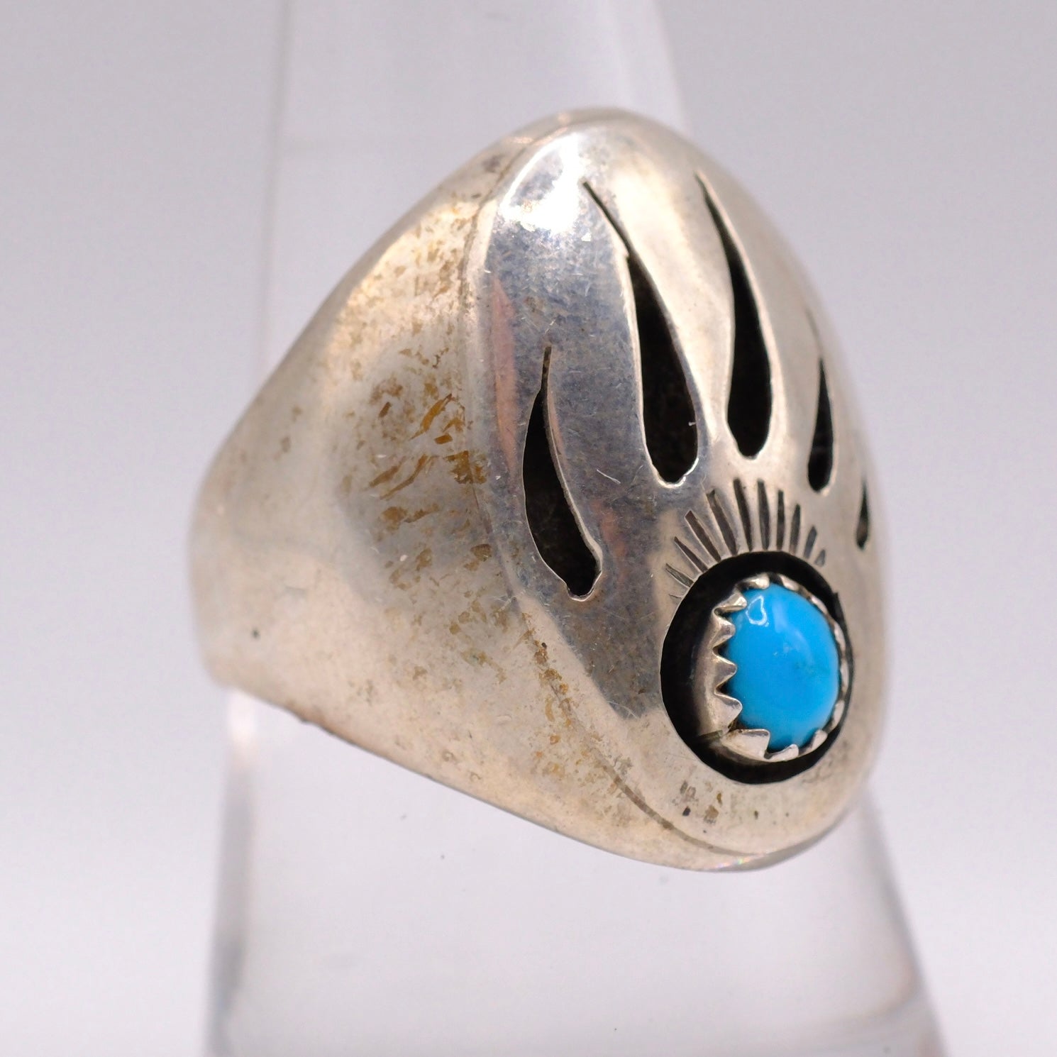 Vintage Sterling Turquoise Bear Paw Ring 9