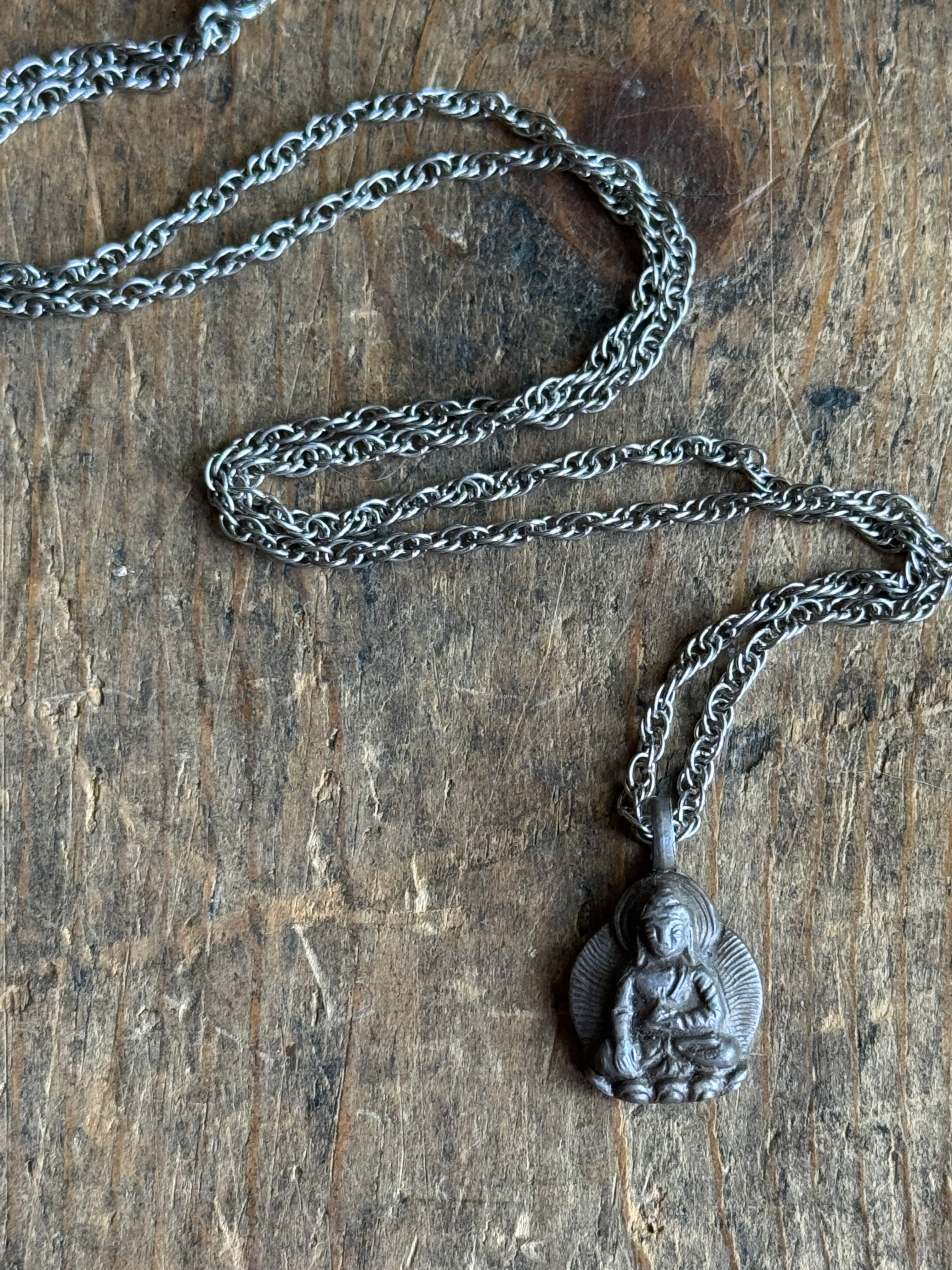 Vintage Sterling Silver Buddha Charm Necklace