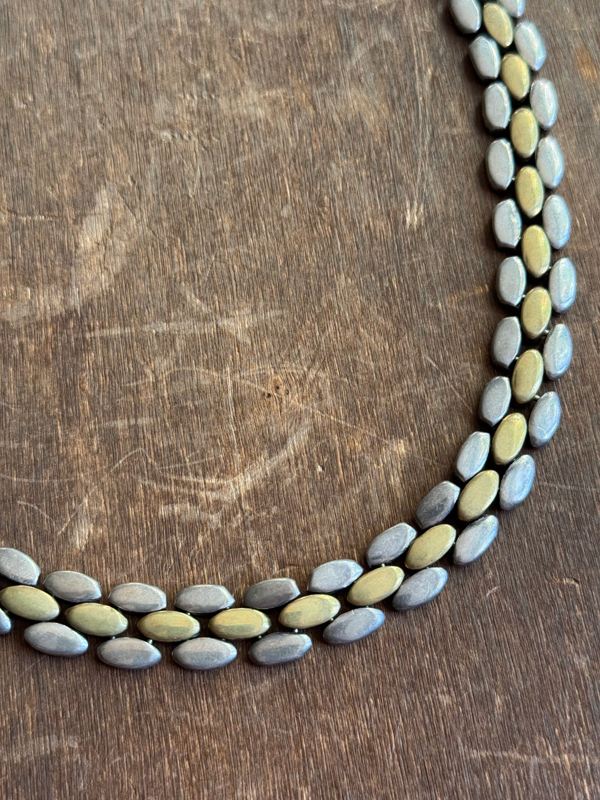 Vintage Sterling Silver & Brass 17.5” Panther Link Chain Choker