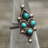 Vintage Sterling Turquoise Cluster Ring 5.25