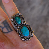 Vintage Sterling Chunky 2-Stone Turquoise Ring 7.25