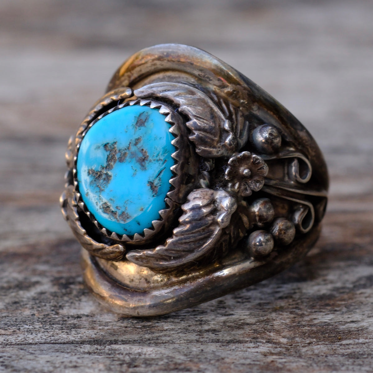 Vintage Sterling Turquoise Feather Ring 10