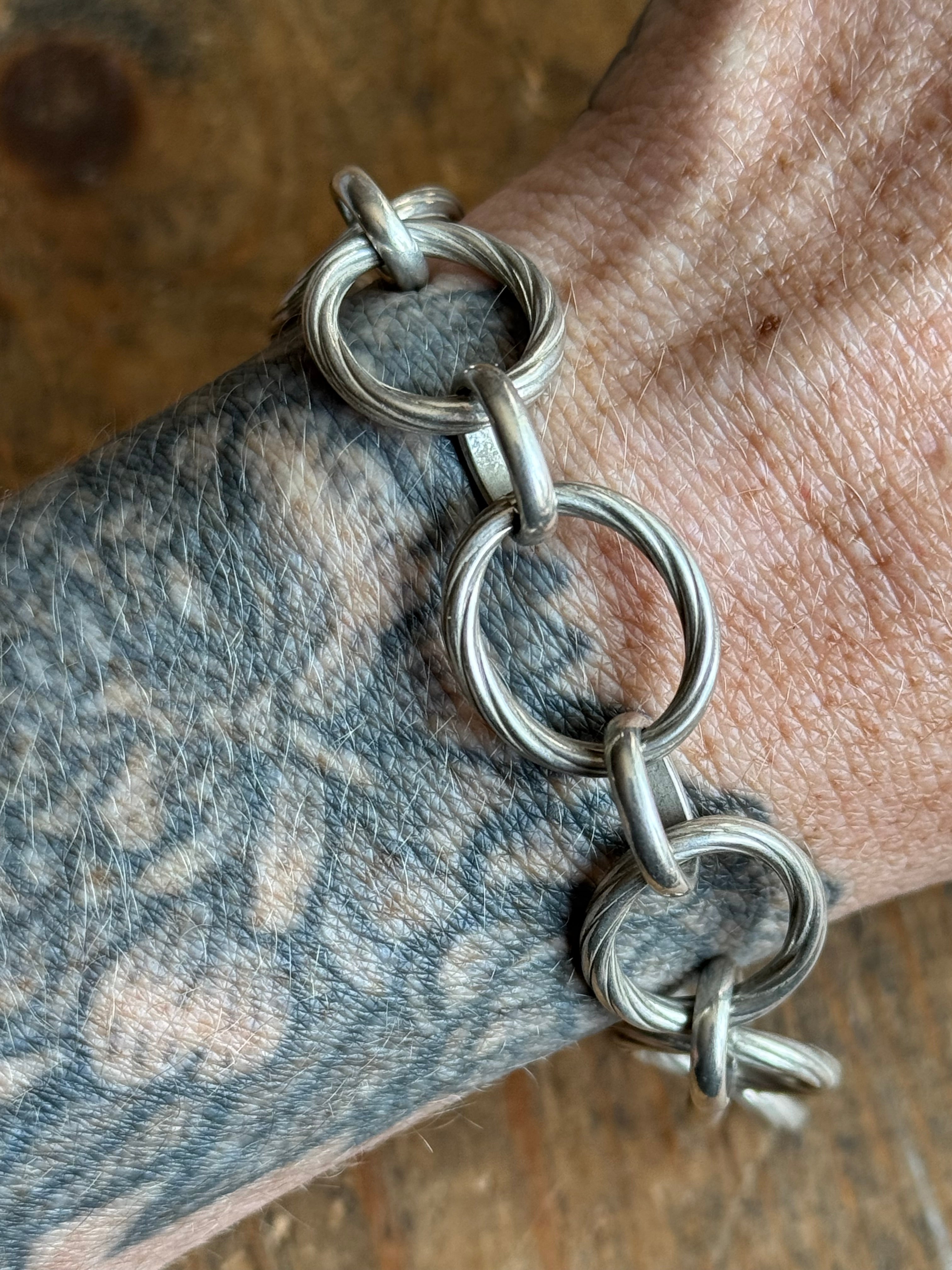 Vintage Sterling Silver 8” Twisted Large Round Link Chain Bracelet