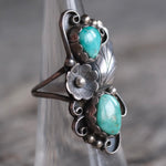 Vintage Sterling 2-Stone Turquoise Feather Ring 6