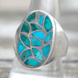 Vintage Sterling Turquoise Inlay Fish Scale Ring 10.5