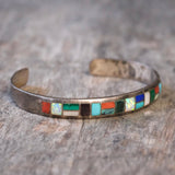 Vintage Sterling Multi Stone Inlay Cuff